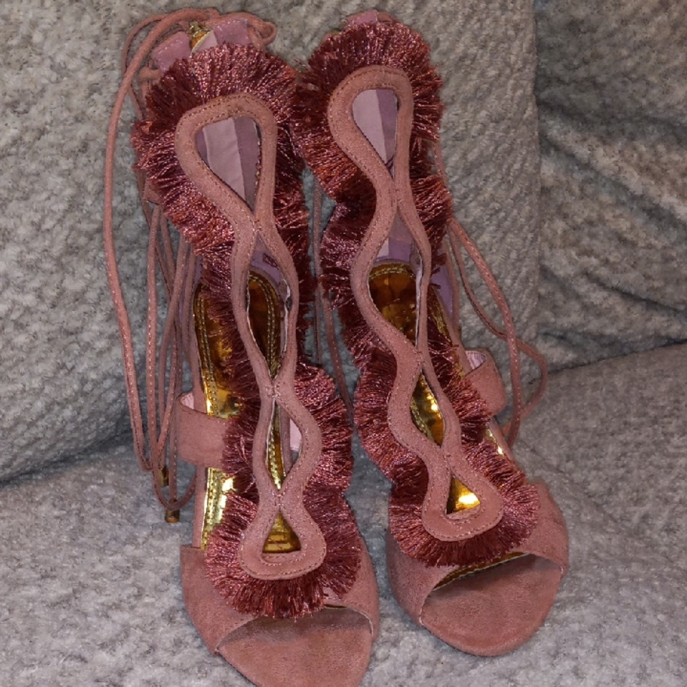 Simply Liliana Dusty Rose Fringe Heels